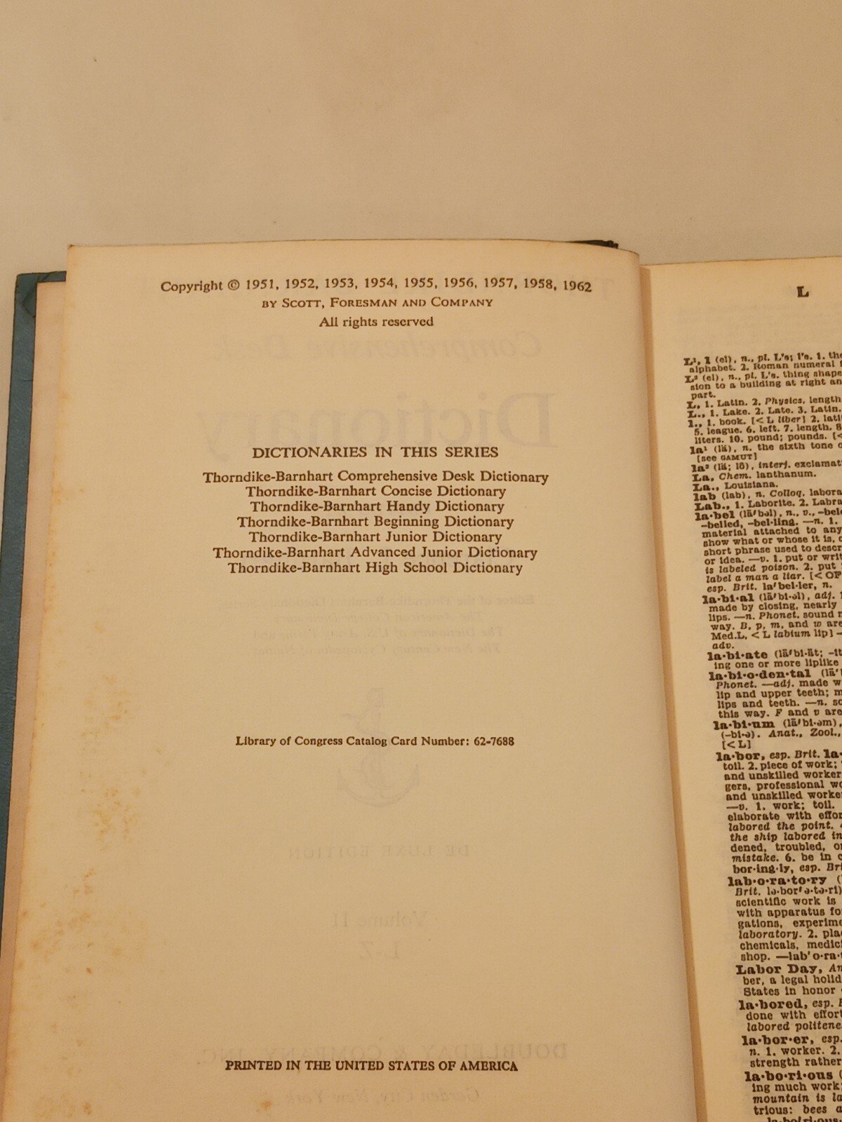 Thorndike Barnhart Comprehensive Desk Dictionary 1962 De Luxe Edition Doubleday