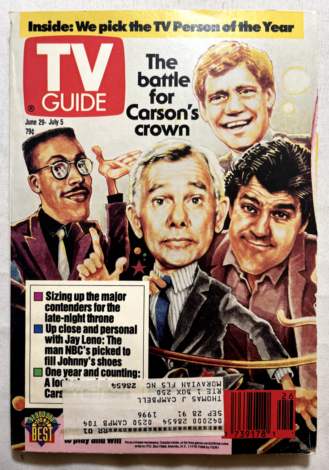 VTG JAY LENO Arsenio Hall Marcy Walker TV GUIDE JUNE 1991 VTG MAGAZINE