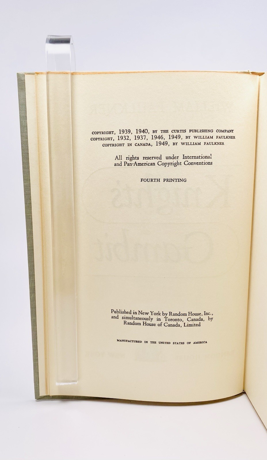 William FAULKNER, KNIGHT’S GAMBIT, 1ST EDITION, 1949, HC, Dust Jacket in MYLAR