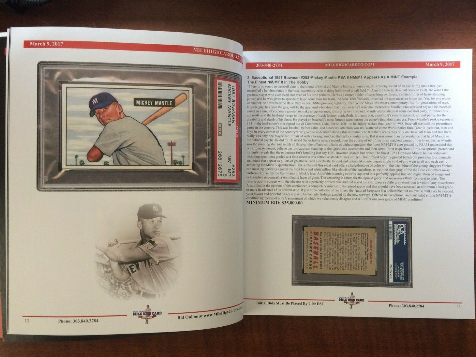3/9/2017 Mile High Card Company Auction Catalog 200 pages Walter Johnson/Mantle