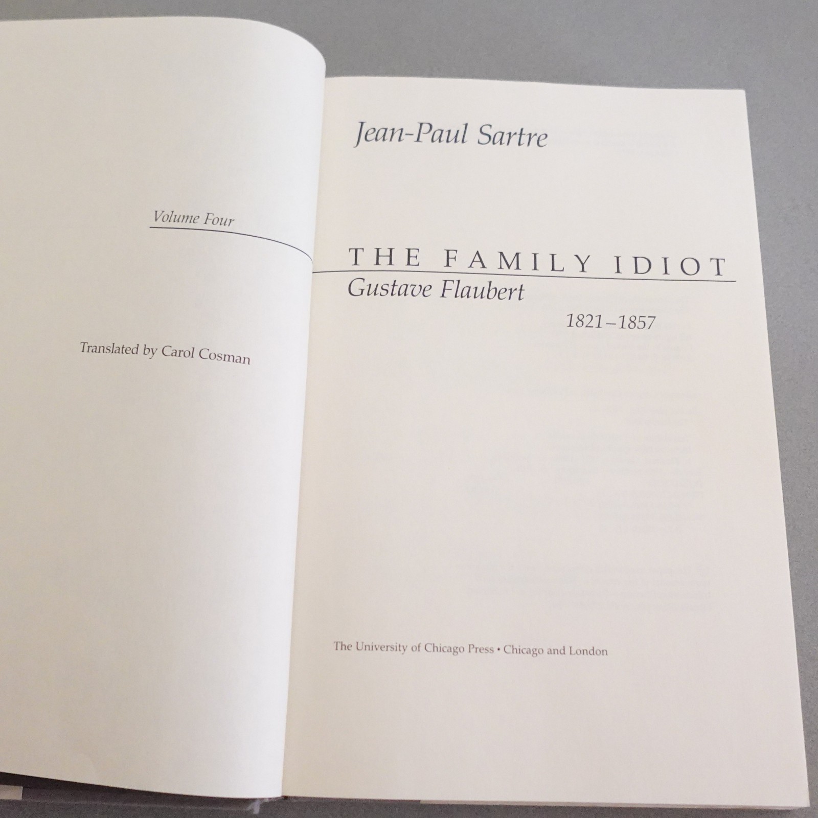 The Family Idiot Gustave Flaubert 1821-1857 Volume 4 Jean- Paul Sartre HCDJ