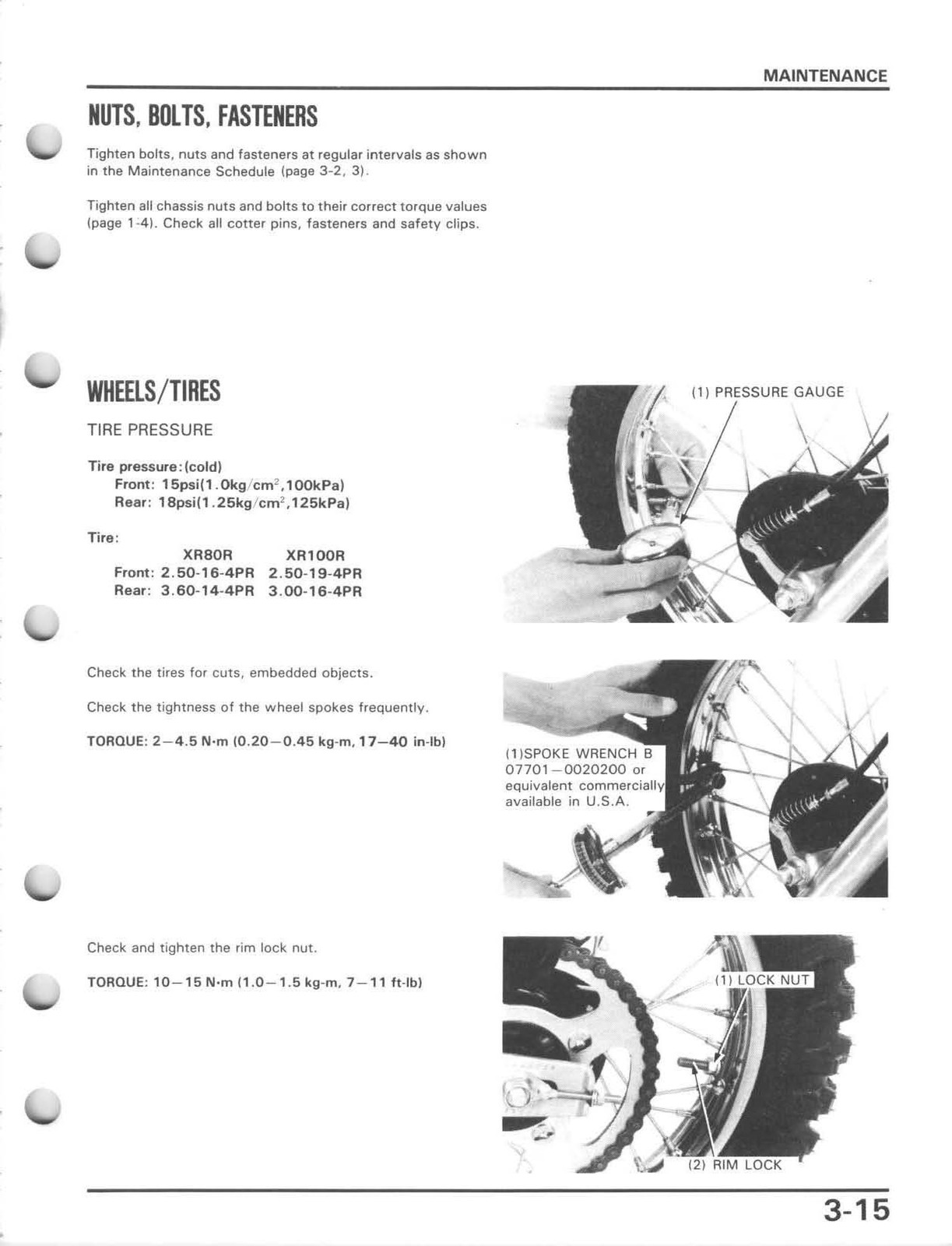 HONDA XR80R XR100R Motorcycle Service Manual 1985-1997, SPIRAL – FRONT & BACK