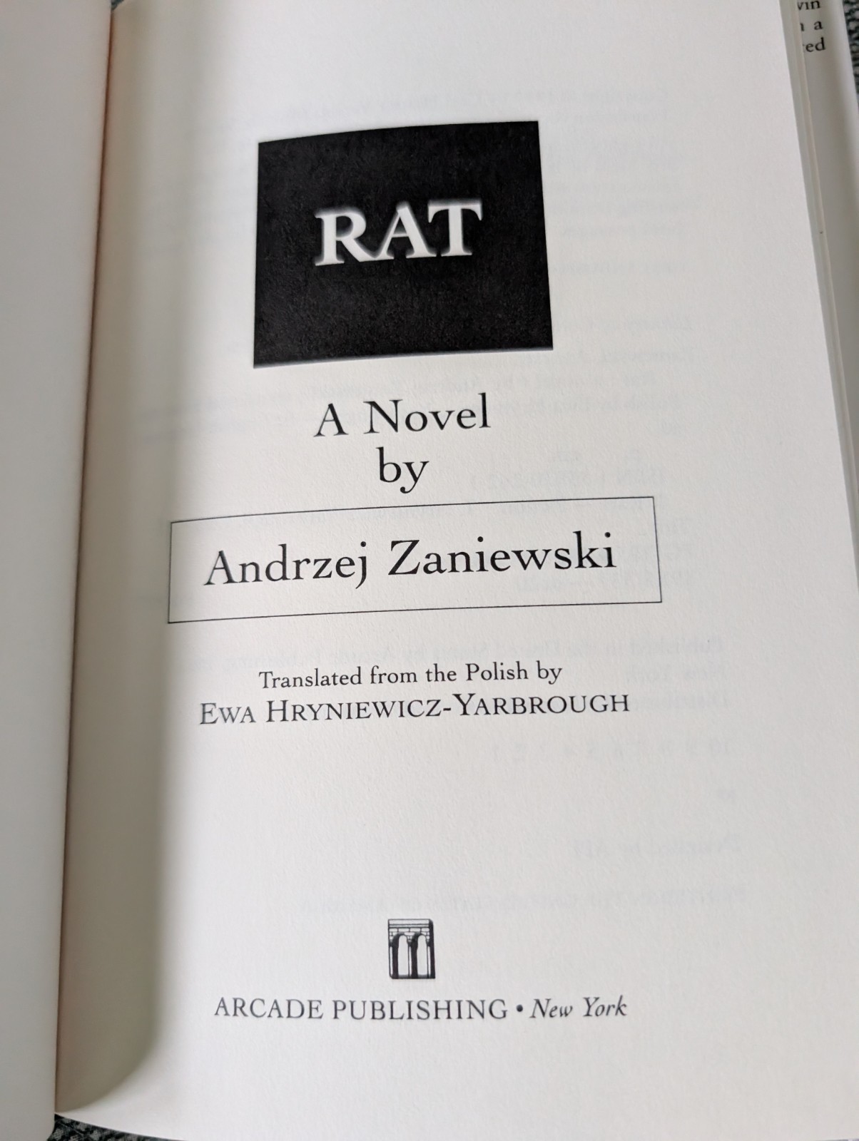 Rat by Andrej Zaniewski Hard Cover W/Dust Jacket 1st English Language Edition