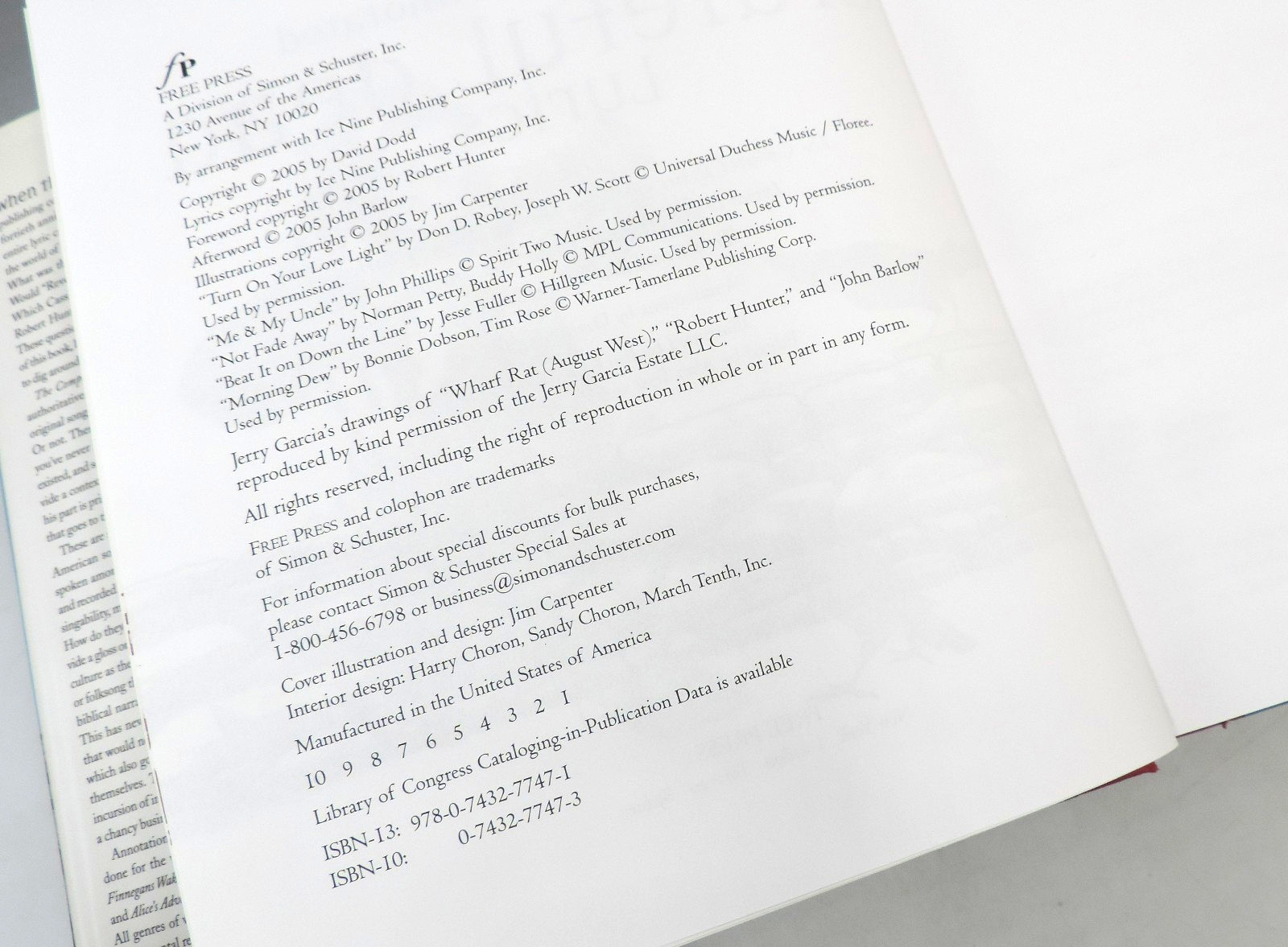 Complete Annotated Grateful Dead Lyric (Free Press, 2005) by David Dodd