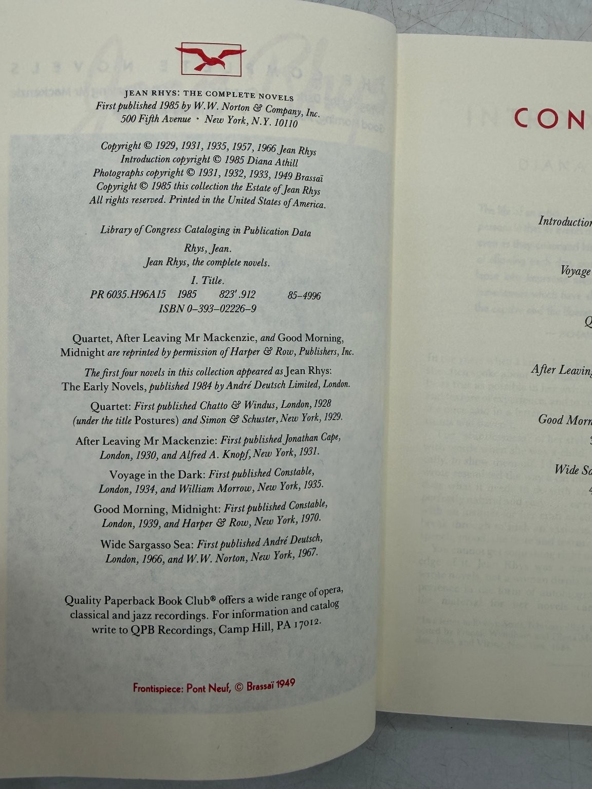 Jean Rhys The Complete Novels 1985 Collection Brassaï Photos W.W. Norton