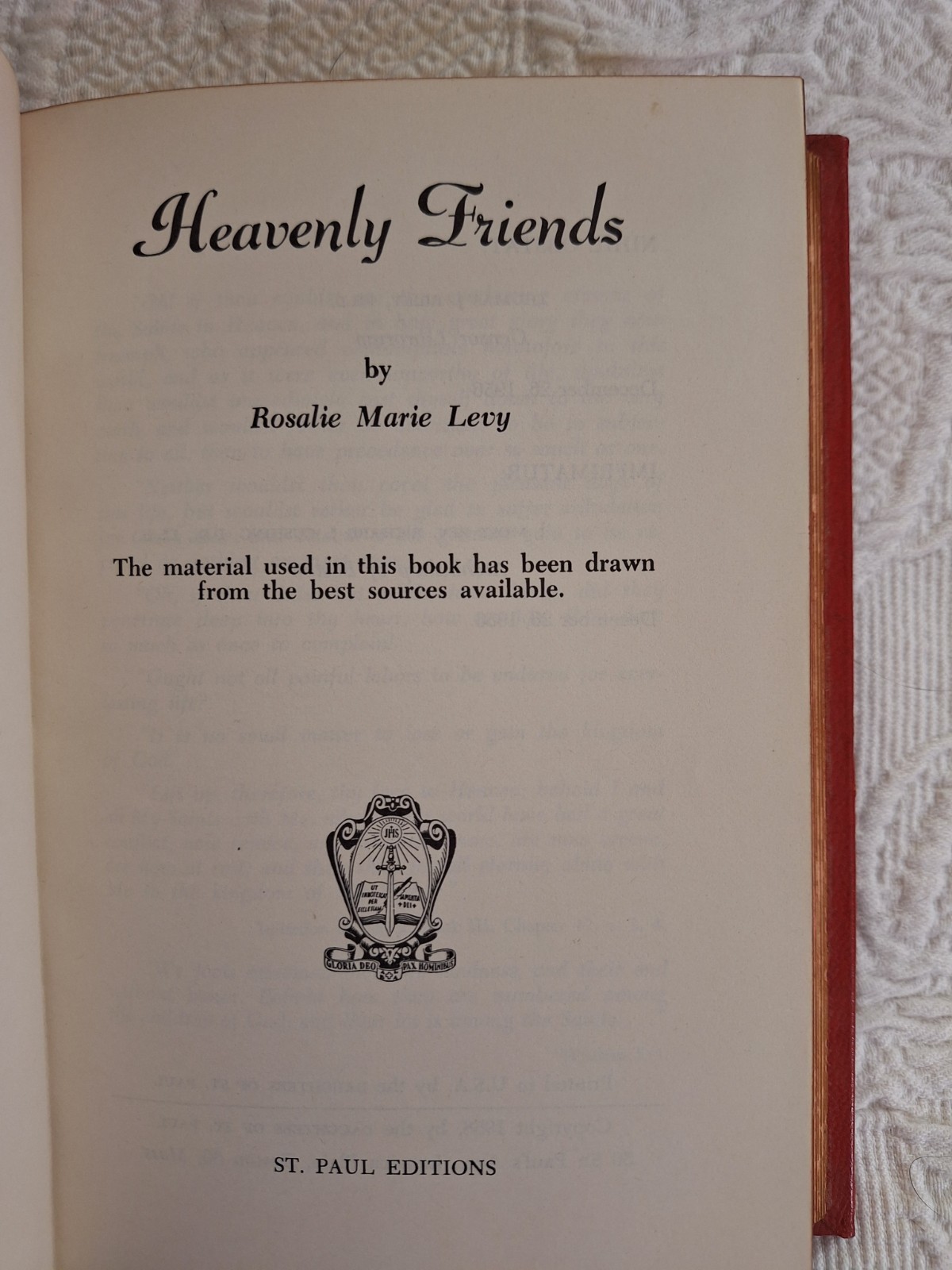 HEAVENLY FRIENDS by ROSALIE MARIE LEVY ST PAULS EDITIONS 1958 Red Leather HC