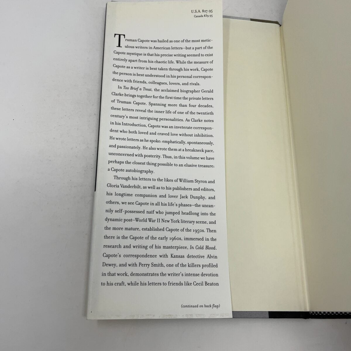 Too Brief a Treat by Truman Capote HC First Edition Like New 2004