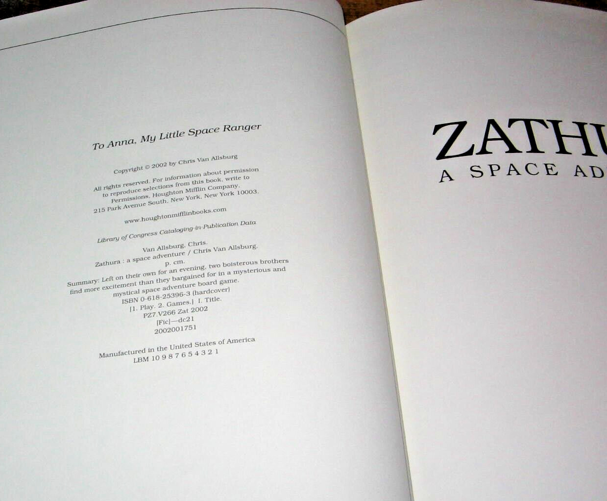 VAN ALLSBURG “ZATHURA: A SPACE ADVENTURE” 2002 1ST HC DJ VG Jumanji Style Book