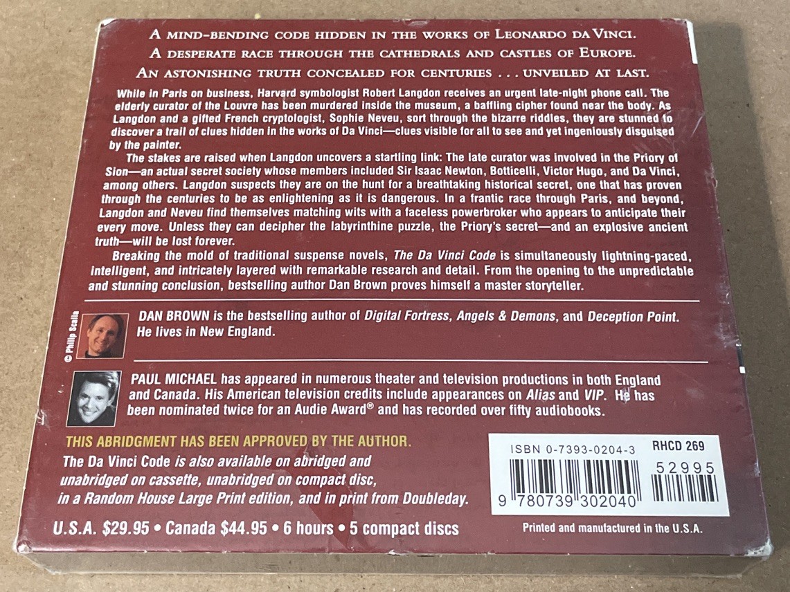 Robert Langdon Ser.: The Da Vinci Code by Dan Brown (2003, Compact Disc) Sealed