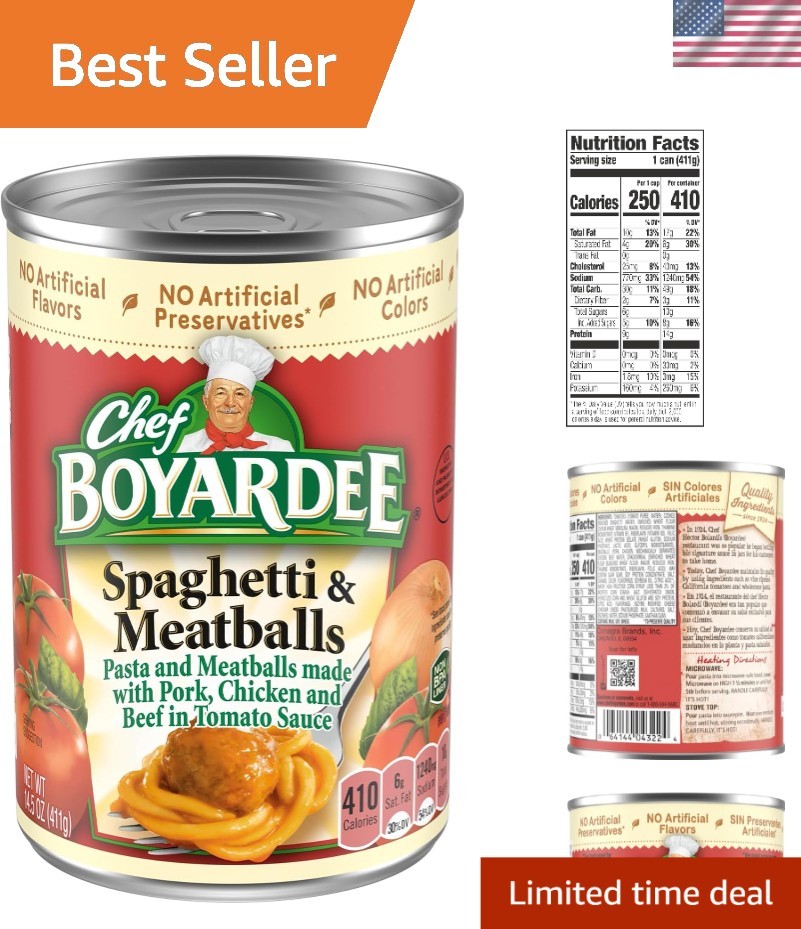14.5 oz Cans of Spaghetti and Meatballs – No Artificial Flavors, Microwave Ready