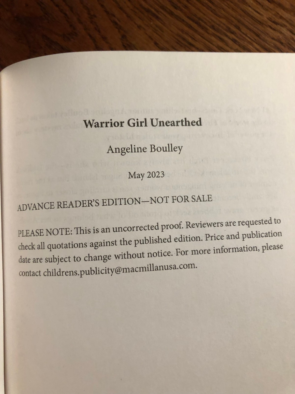 Warrior Girl Unearthed by Angeline Boulley SC ARC / PROOF SCARCE Advance Copy