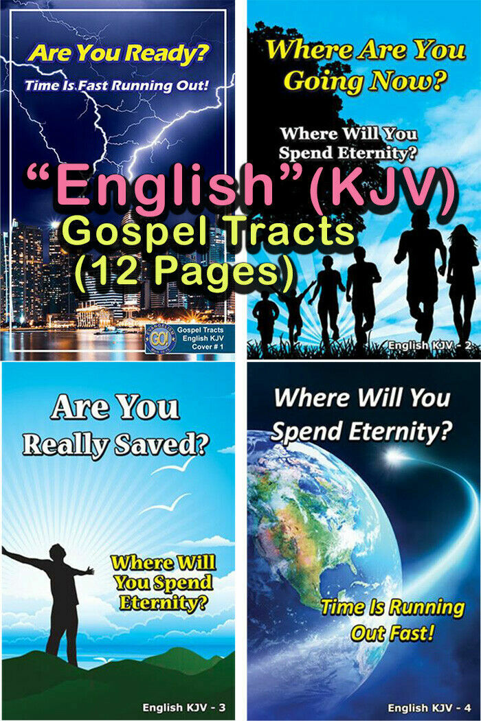 English(KJV) BIBLE Gospel Tracts, Pack of 40 Units in 4 Covers, 12 Pages Each.