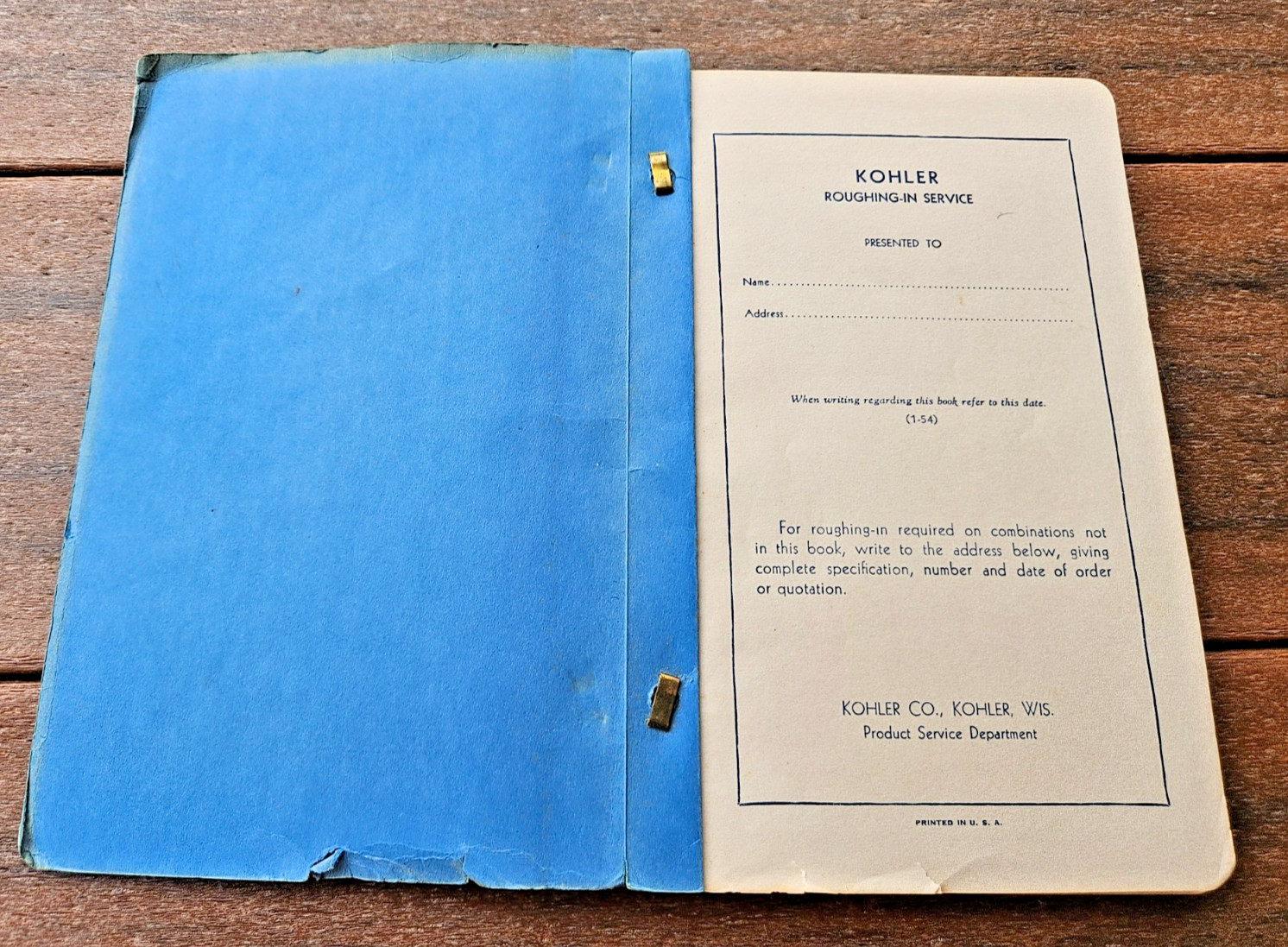 Kohler Plumbing Fixtures Roughing-In Service K56 1950s book