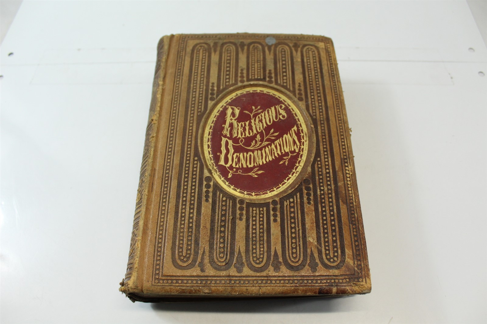 Antique 1860 Hardcover Book Religious Denominations Leather Cover 528 Pages