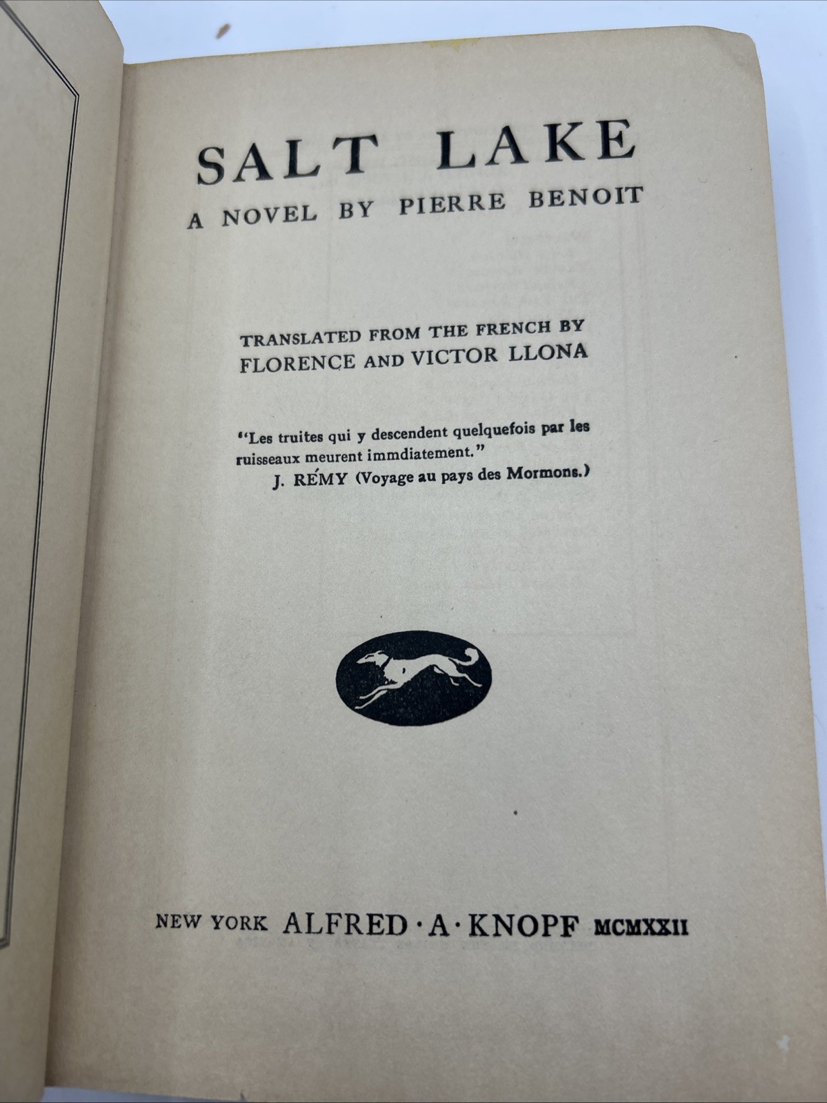 Antique 1922 Salt Lake Pierre Benoit Alfred A Knopf Hardcover Novel Book