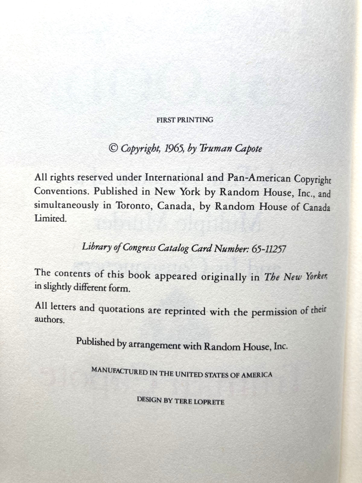 Truman Capote IN COLD BLOOD First Edition Hardcover with Dustjacket book club?