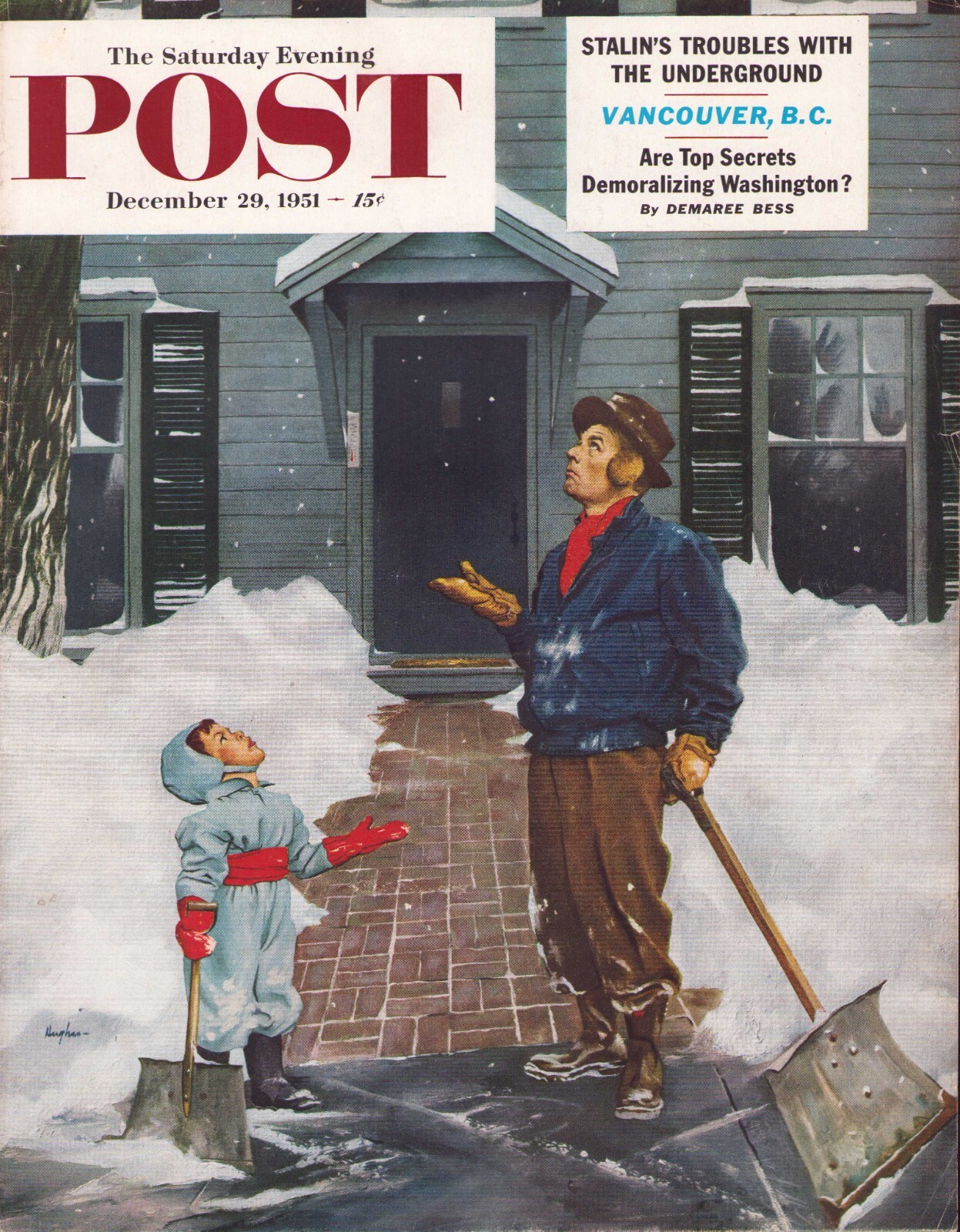 1951 DEC 29 More Snow Again? SATURDAY EVENING POST COVER ONLY #1 George Hughes
