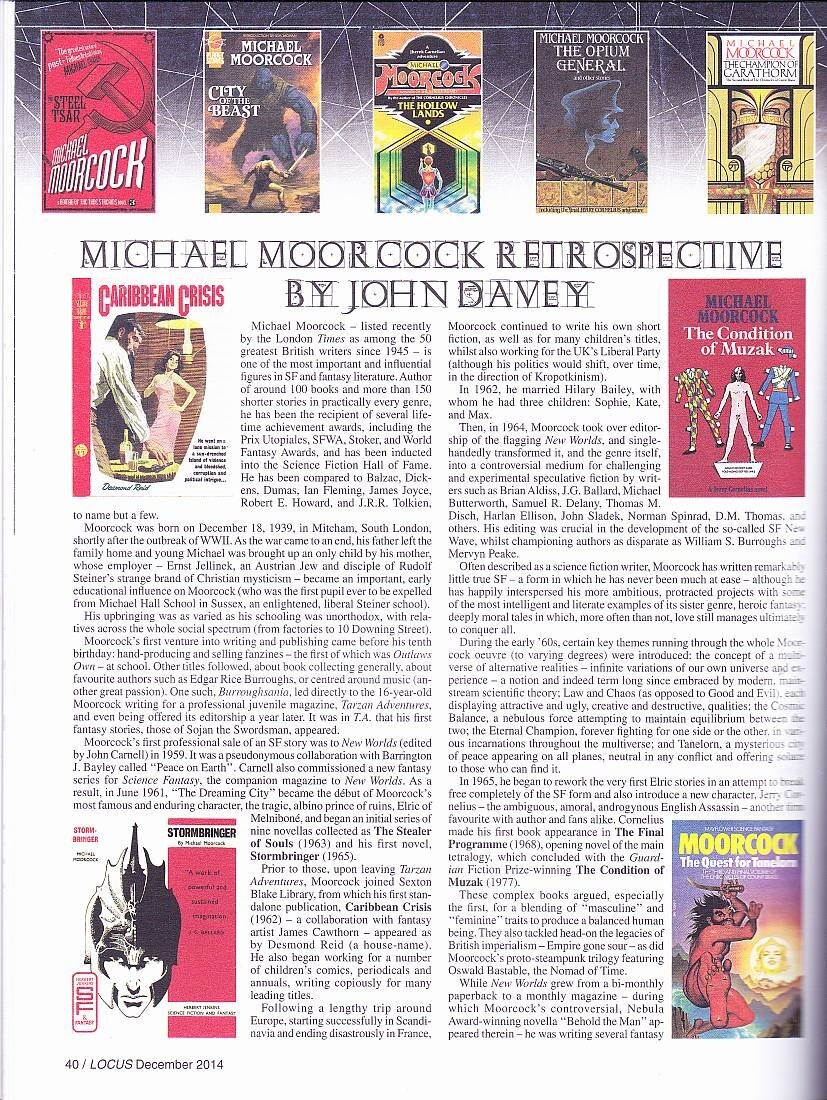 LOCUS #506 & 547 – Science Fiction fanzines – 16 pages on MICHAEL MOORCOCK.