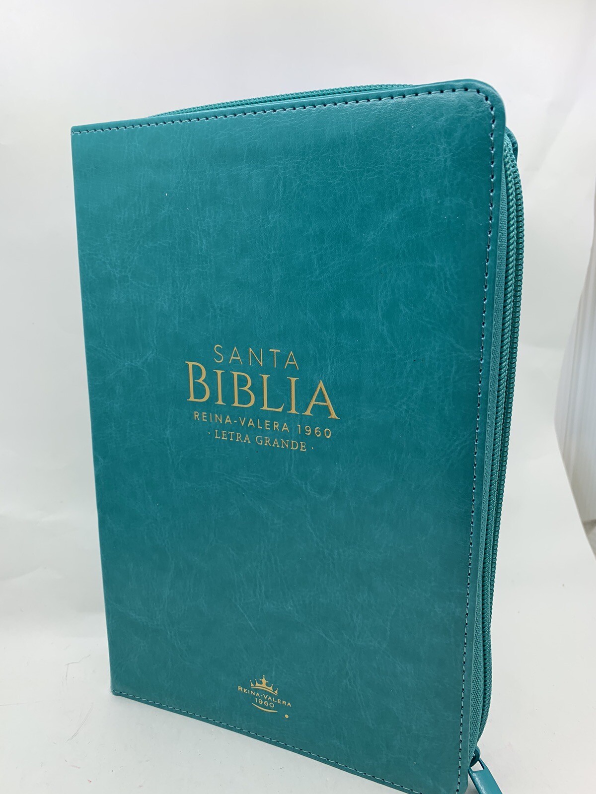 Biblia Tamaño Manual Letra Grande 12 Pts, Zipper, Index, Imitacion Piel Aqua