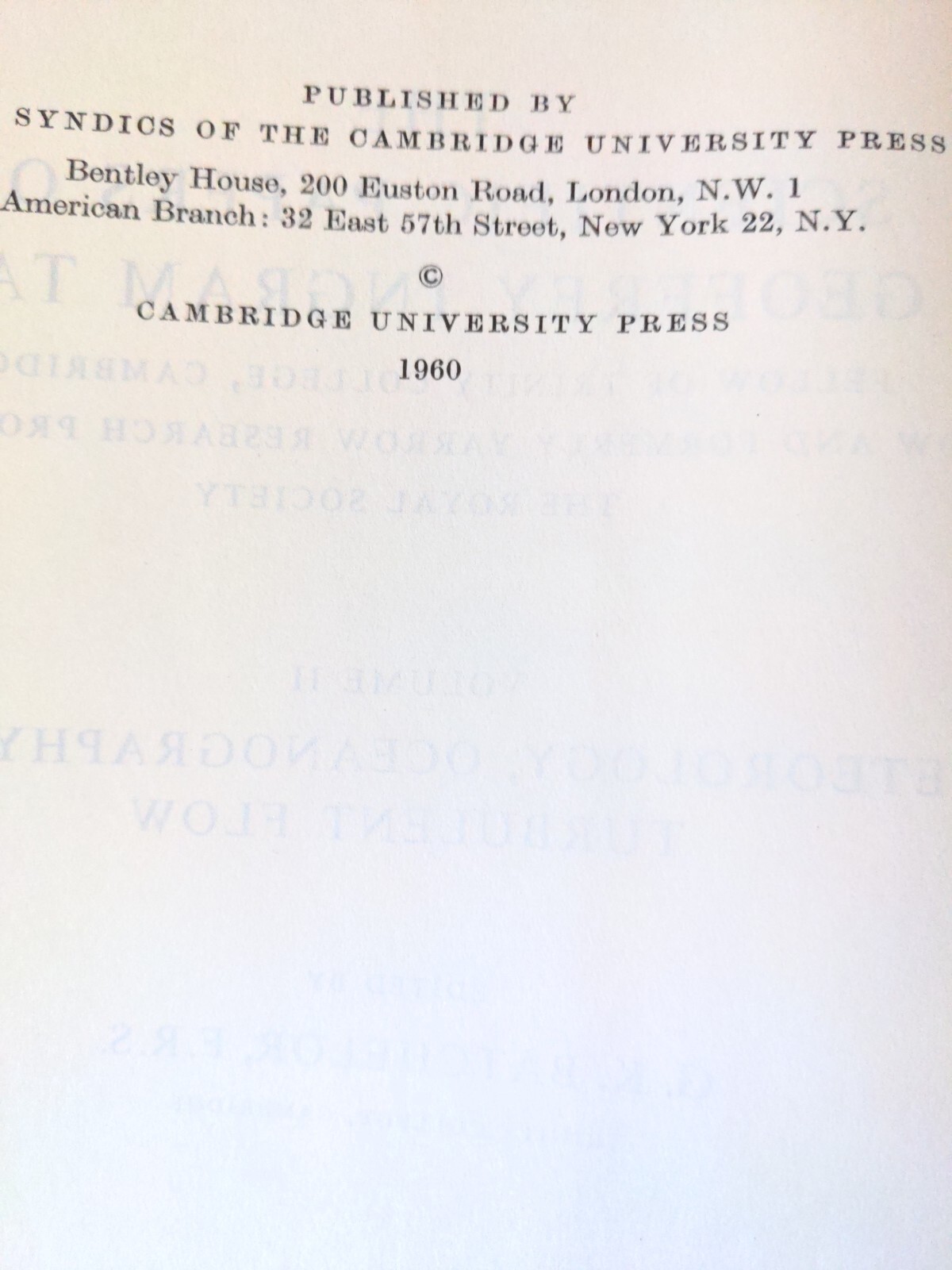 The Scientific Papers of Sir Geoffrey Ingram Taylor HCDJ Vol 2 Meteorology 1960