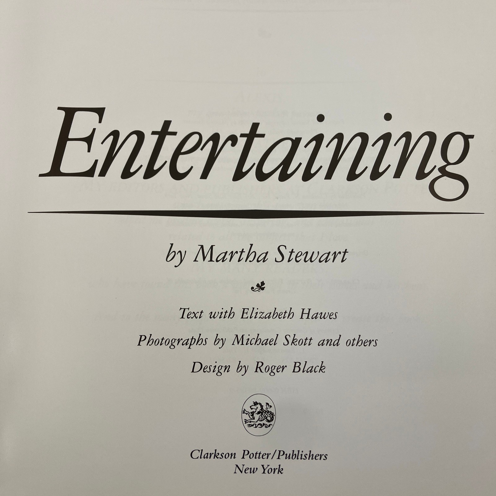 Entertaining Martha Stewart 1998 Paperback Clarkson Potter Publishers 4th Print