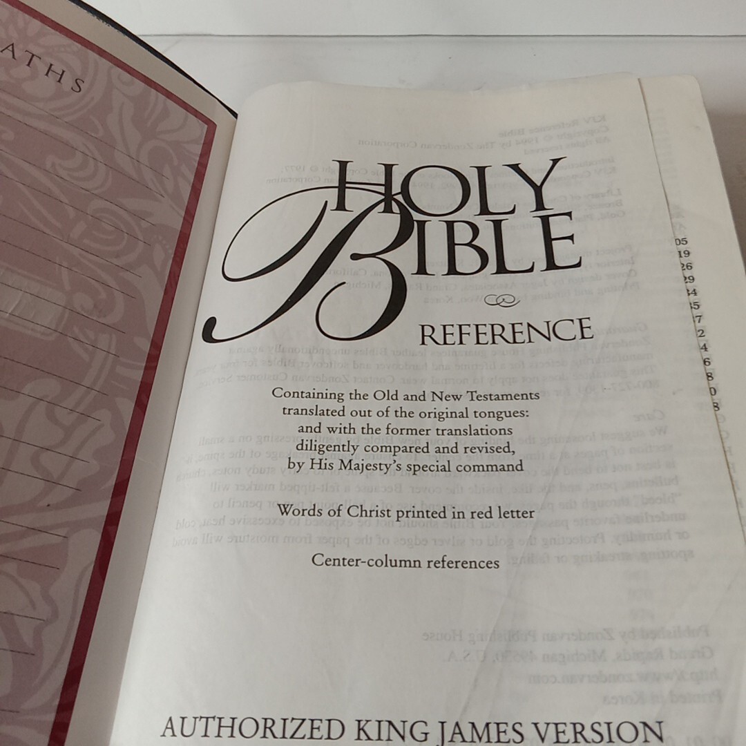 1994 Reference KJV Concordance Leather Red Letter Bible Zondervan Blue Vtg