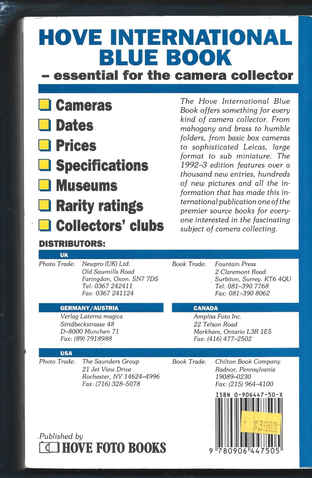 Hove International Blue Book-Classic Cameras PB-Douglas St. Denny-480 pages