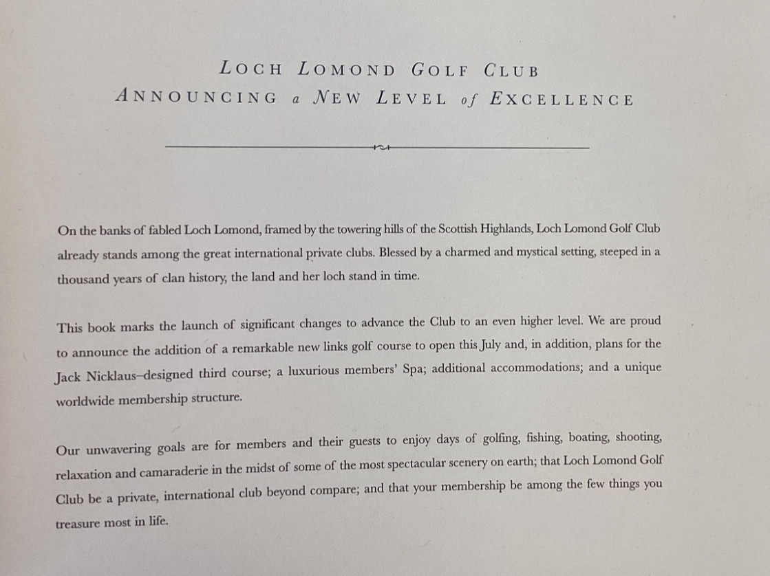 LOCH LOMAND GOLF CLUB Promotional book with slipcase Rare Find Scotland