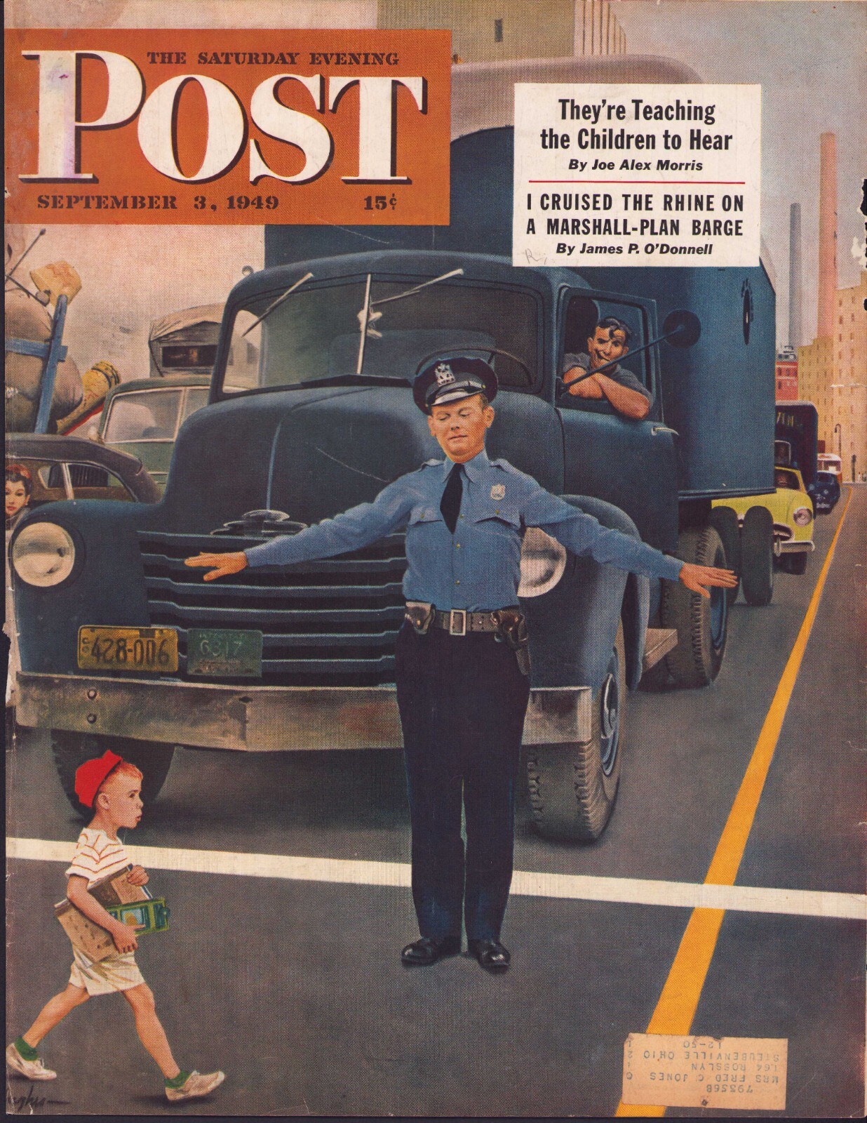 1949 SEPT 3 Traffic Cop Police SATURDAY EVENING POST COVER ONLY #1 George Hughes