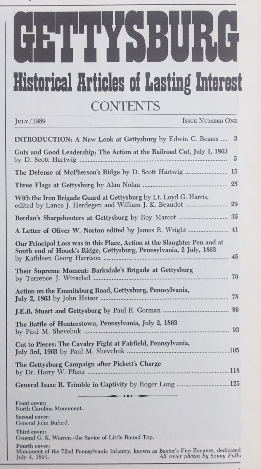 The Gettysburg Magazine Back Issue No. 1 July 1989 “A New Look at Gettysburg”