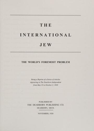 The International Jew: The World’s Foremost Problem by Ford, Henry – Paperback