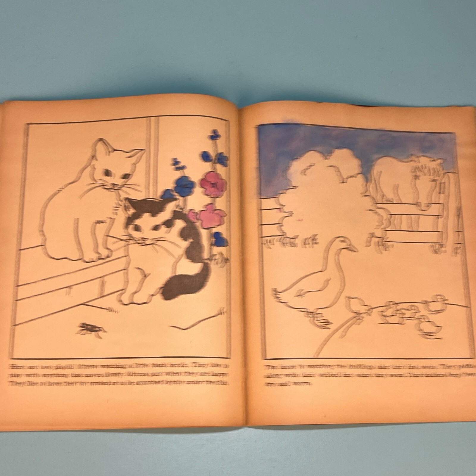 1936 Giant Farmyard Coloring Book – Partially Colored – 14 by 11 inches!