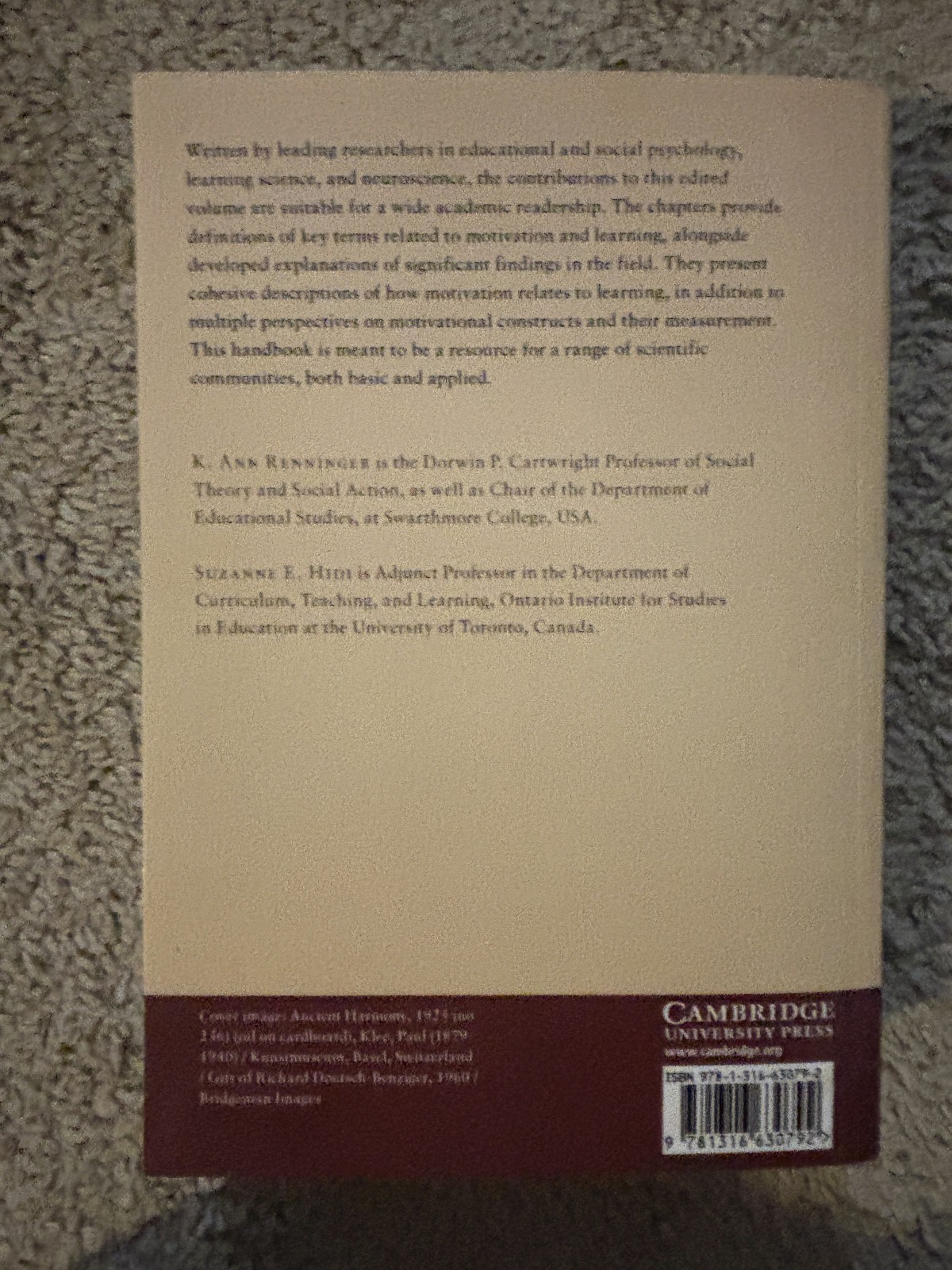 The Cambridge Handbook of Motivation and Learning Renninger Hidi Paperback