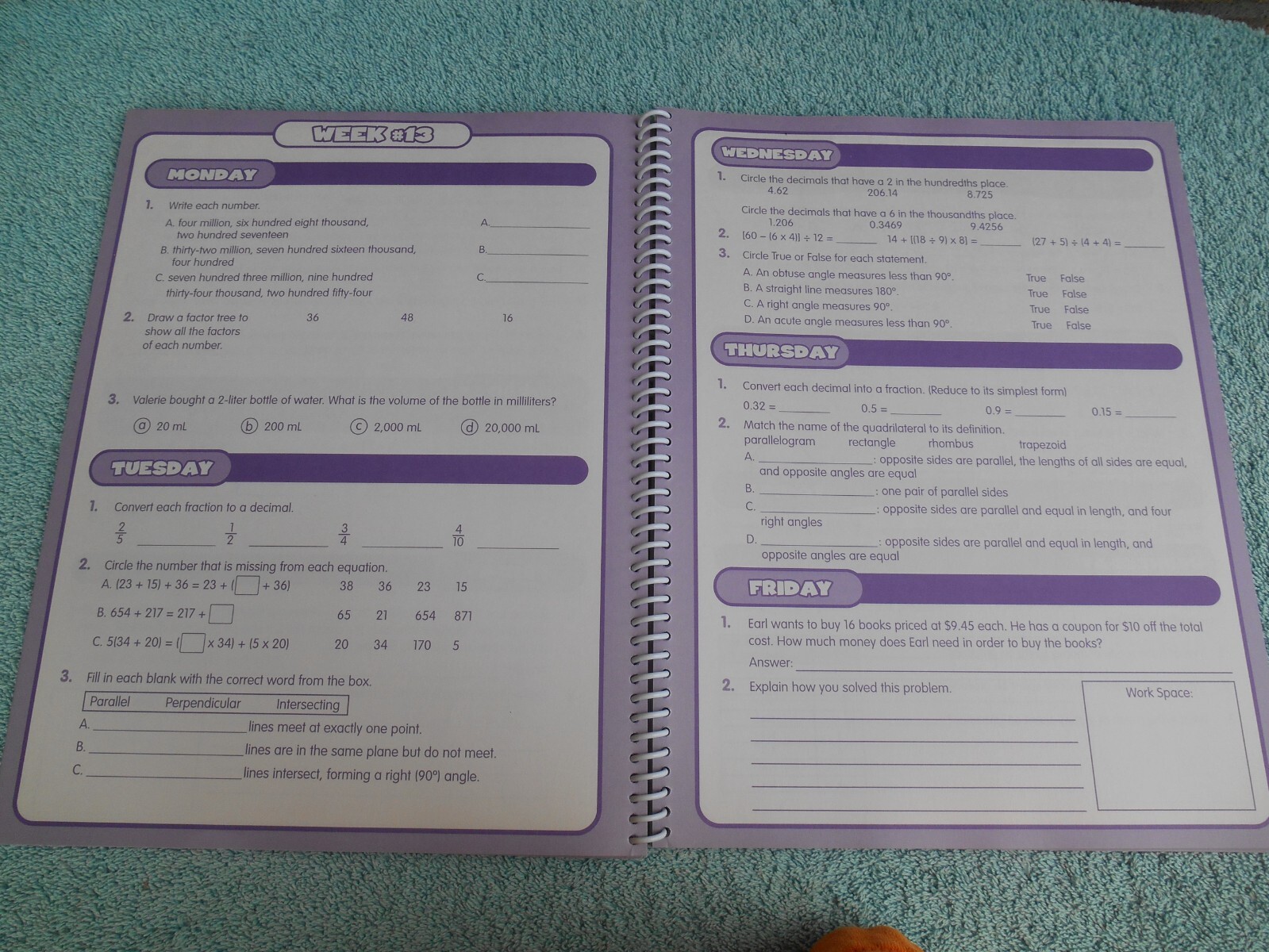 LAKESHORE DAILY MATH PRACTICE JOURNAL WORKBOOK 4-6. 80 PAGES.
