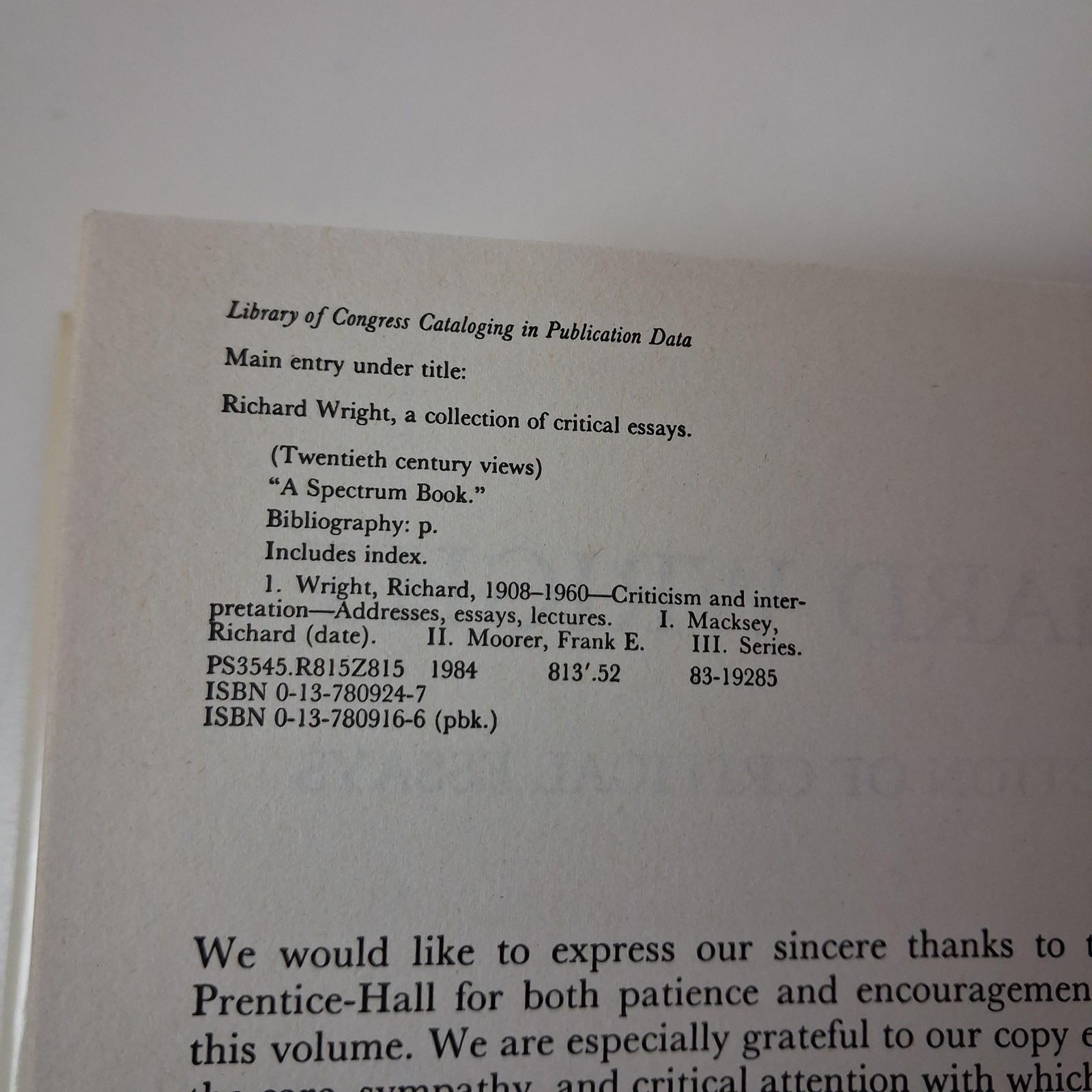 Richard Wright A Collection Of Critical Essays Hardcover 1984 Prentice Hall