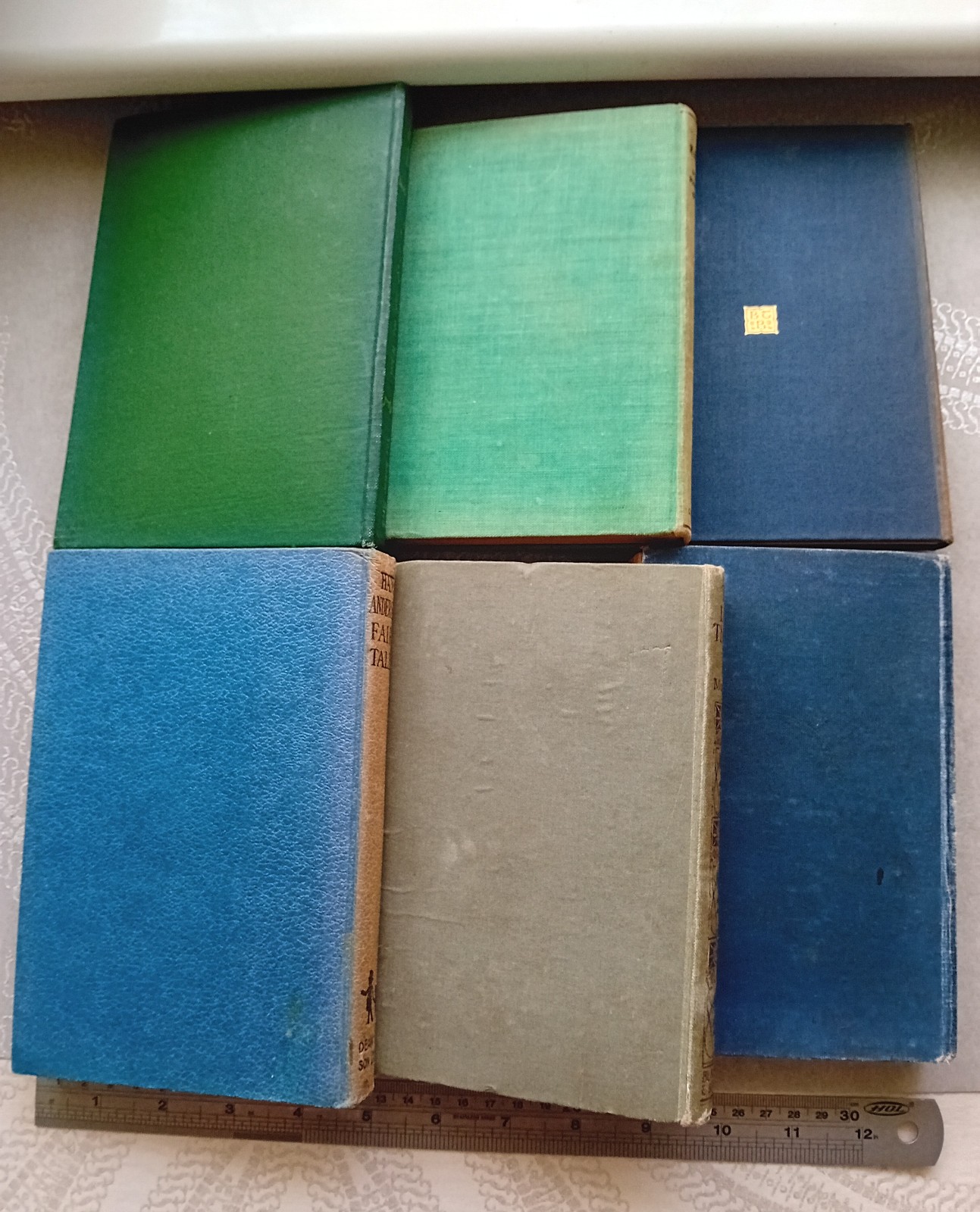 Bundle of 6 Vintage Blue/Green/Brown Hardbacks – Shelf Decoration – All As Shown