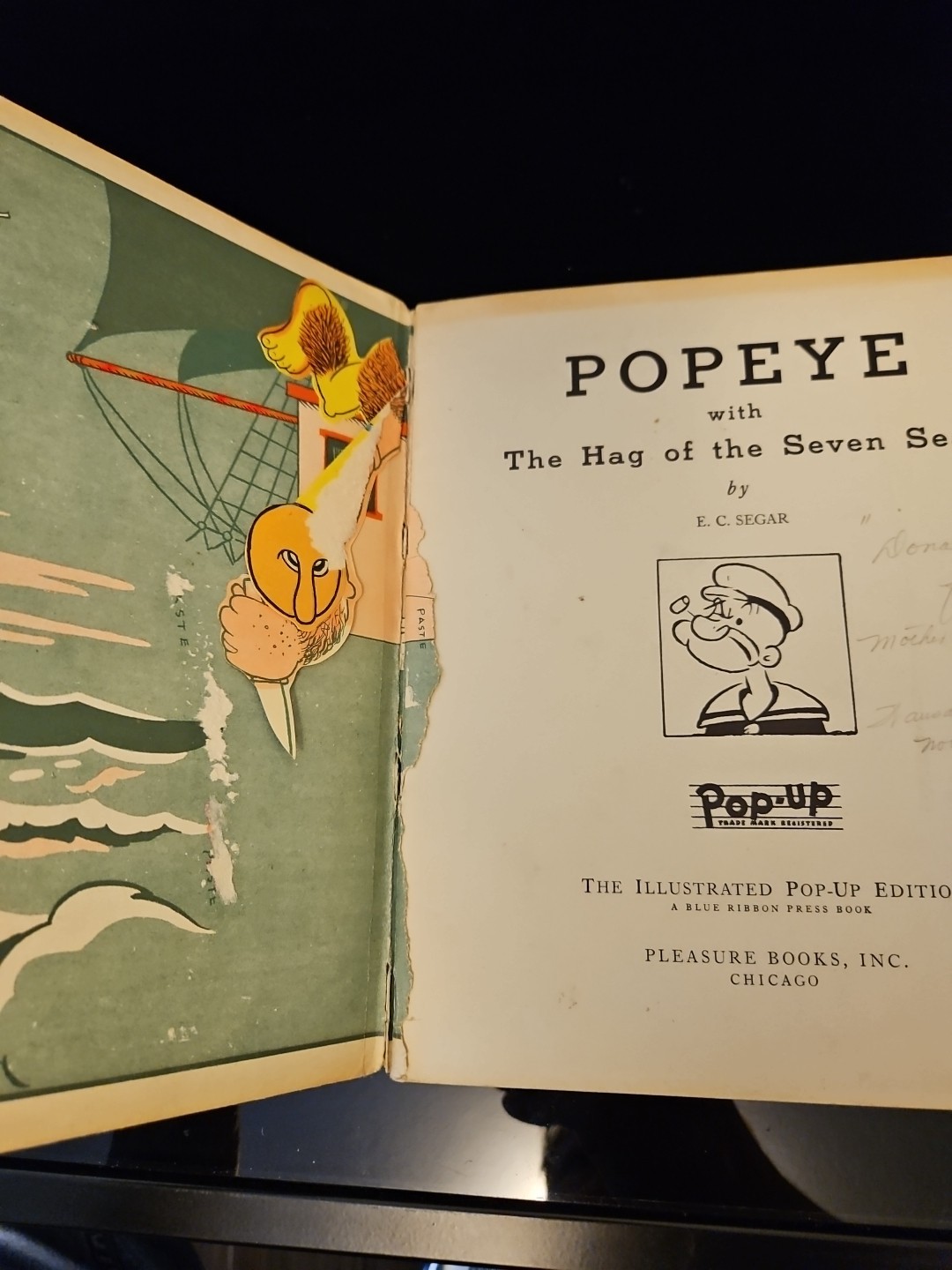 The Pop-Up Popeye with the Hag of the Seven Seas 1935 HC Damaged Read Desc