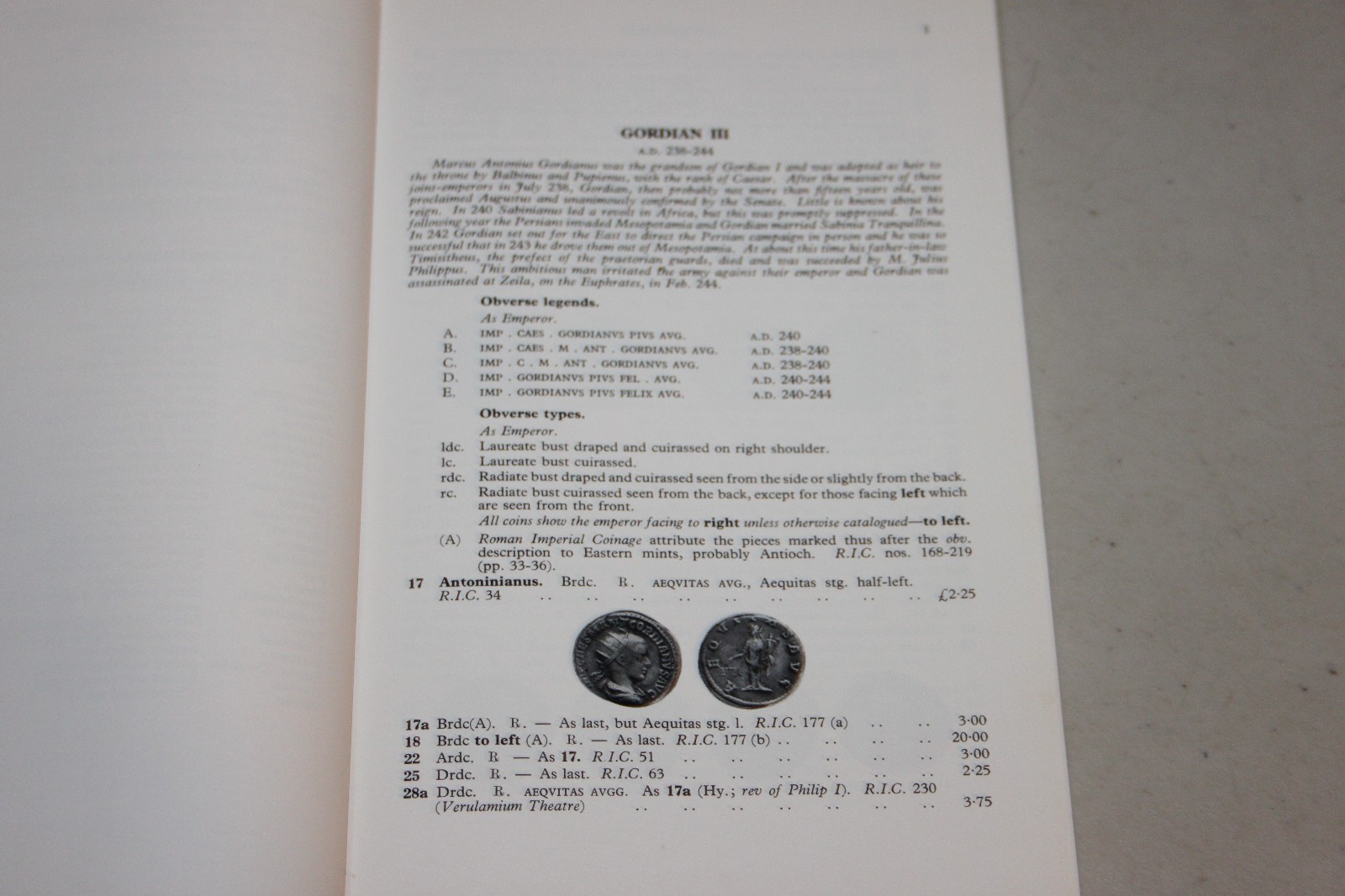 Roman Silver Coins Volume IV Gordian III-Postumus by Seaby, First Edition 1971