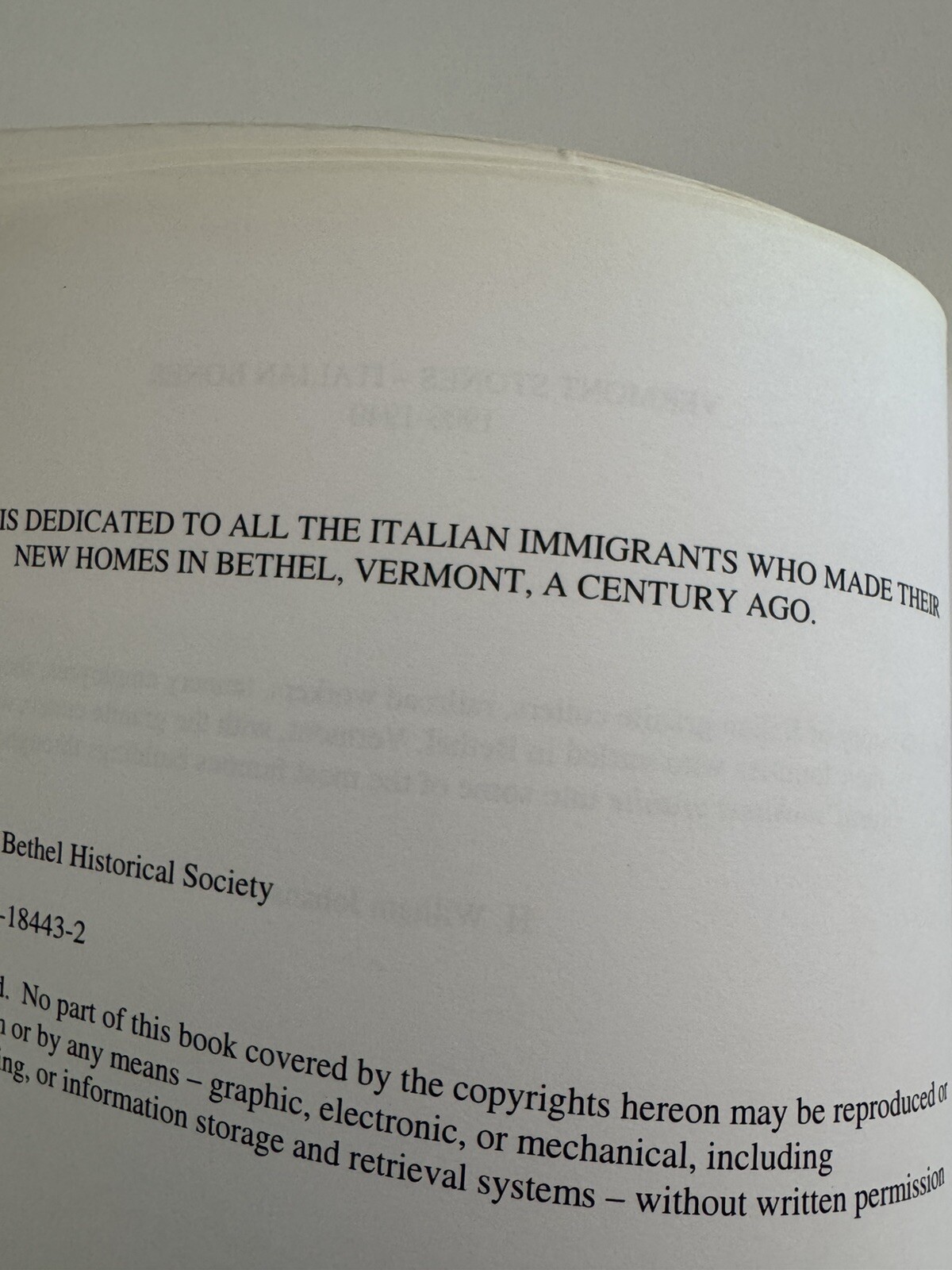 Vermont Stones Italian Bones – 2016 Bethel Vermont’s Marble Book 343 Pages