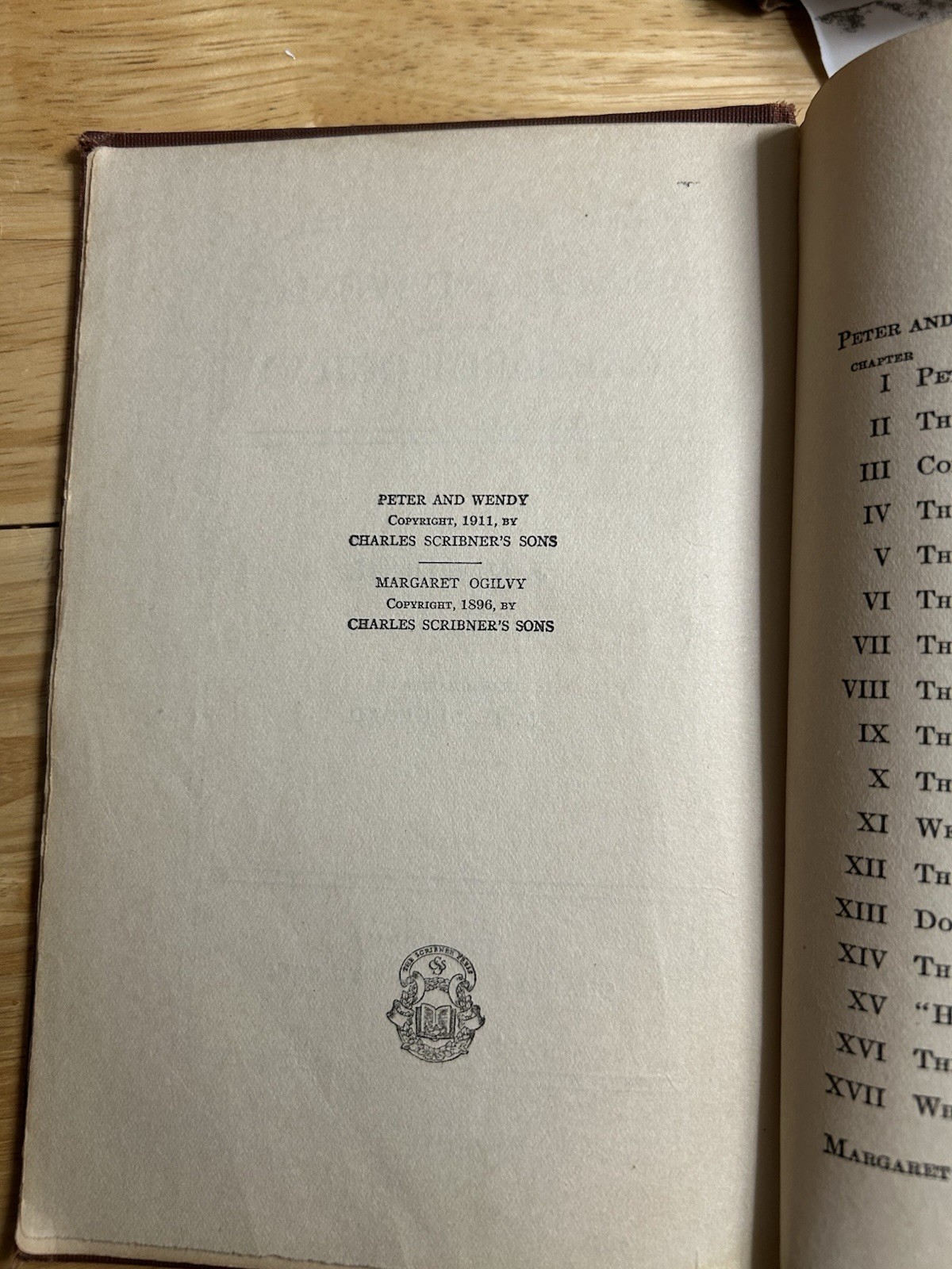 1915 PETER & WENDY/MARGARET OGILVY BY J M BARRIE; Charles Scribner’s Sons