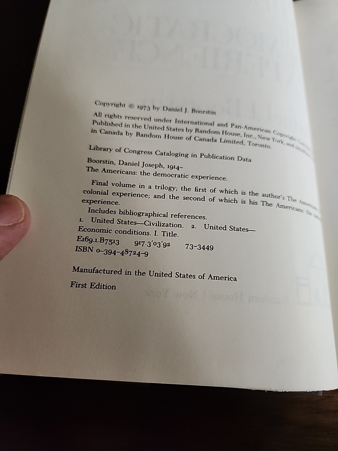 Daniel J. Boorstin THE AMERICANS : The Democratic Experience 1973 First Edition