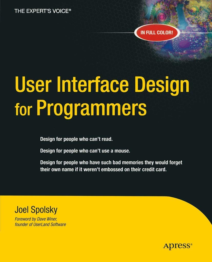 User Interface Design for Programmers – paperback Spolsky, Avram Joel