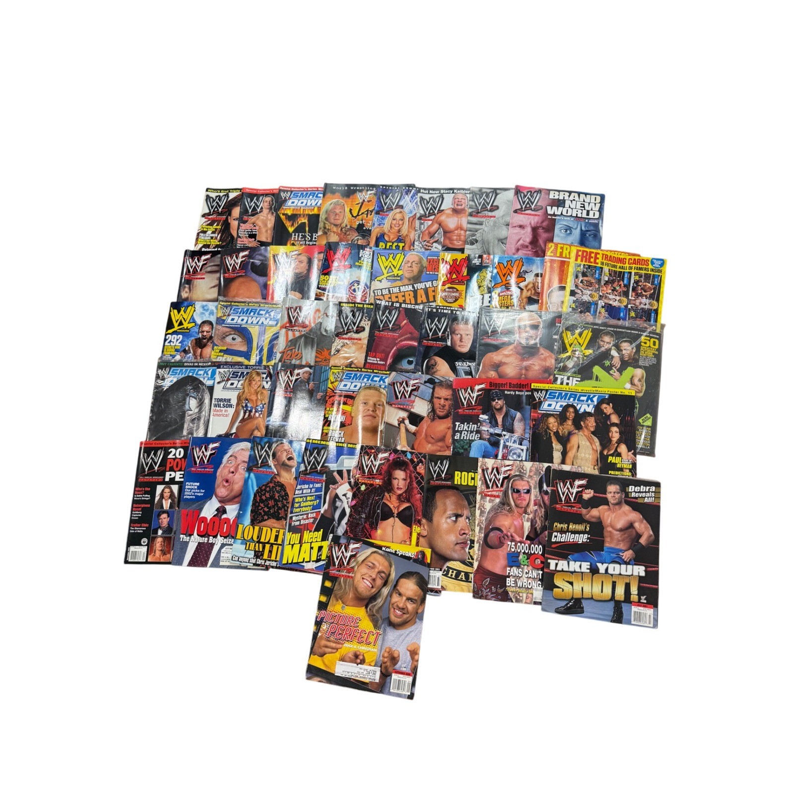 READ Lot of 30+ Vintage WWF WWE SmackDown Magazines 2000-2003 The Rock brock
