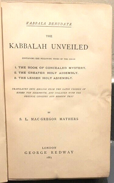 The Kabbalah Unveiled by SL MacGregor Mathers, 1887 First Edition,VG Collectible