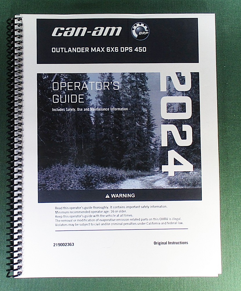 2024 Can-Am Outlander MAX 6×6 DPS 450 Owner’s Manual: 240 Pages & Clear Covers