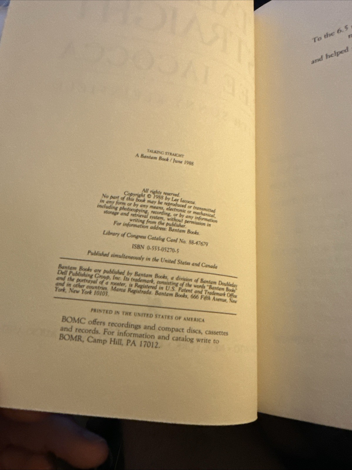Signed Copy Of Talking Straight By Lee Iacocca