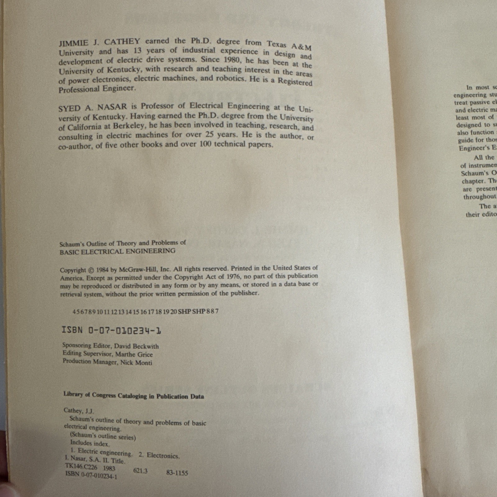 Schaum’s Outline Series Basic Electrical Engineering 398 Pages Copyright 1984