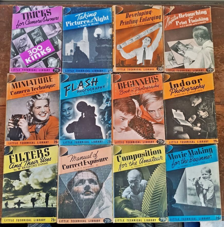 12 volumes in vintage Little Technical Library, how-to photography, dust jackets