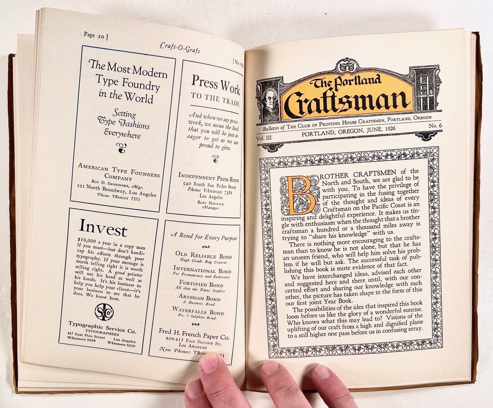 1926 PRINTER CRAFTSMEN’S CLUBS OF PACIFIC COAST Conference & Combined Journals
