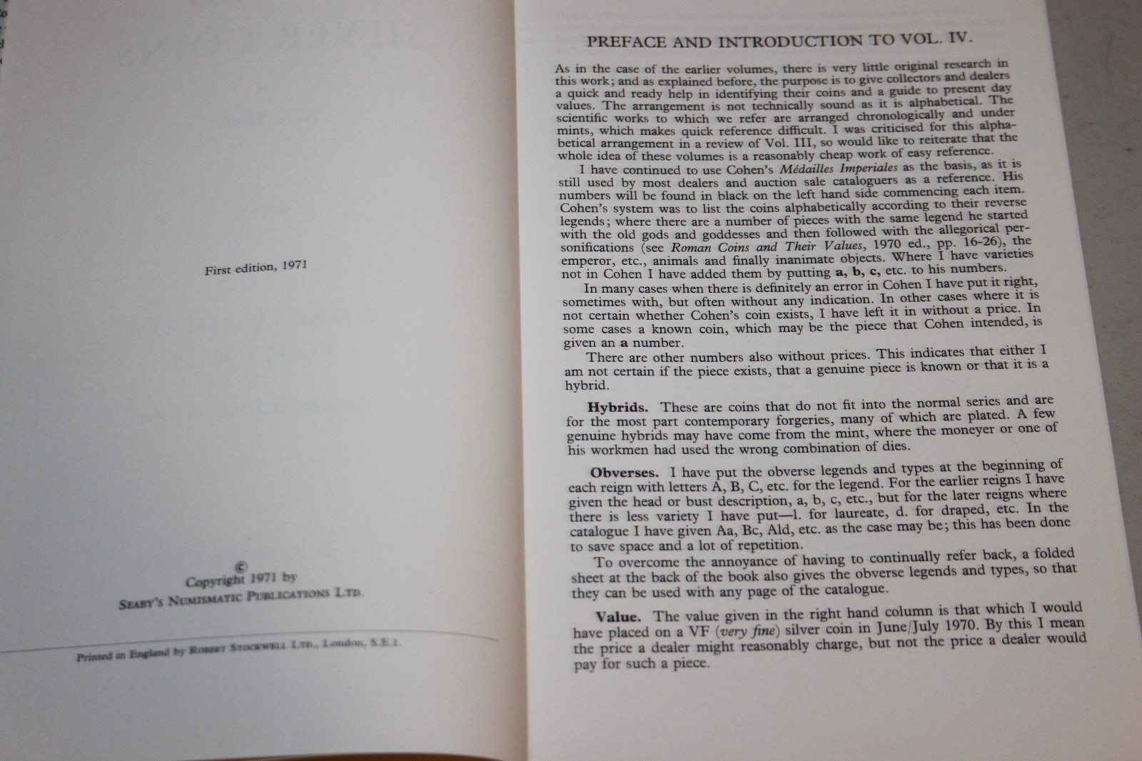 Roman Silver Coins Volume IV Gordian III-Postumus by Seaby, First Edition 1971